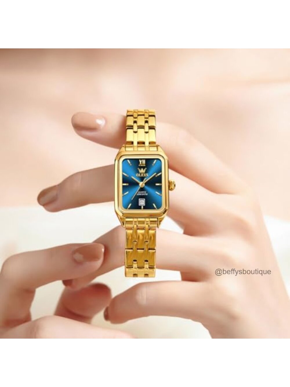 Square Watch Gold Stainless Steel Bracelet Ladies Small Face Quartz - Picture 2 of 6